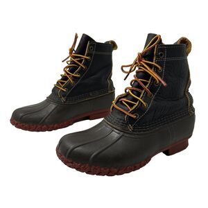 LL Bean Bison 8" DUCK BOOTS Size 8 DM Black Bean Boots Made In USA Maine Leather